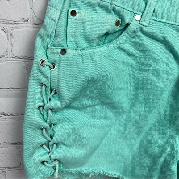 Lace Up Side Denim Shorts - Picture 3 of 8